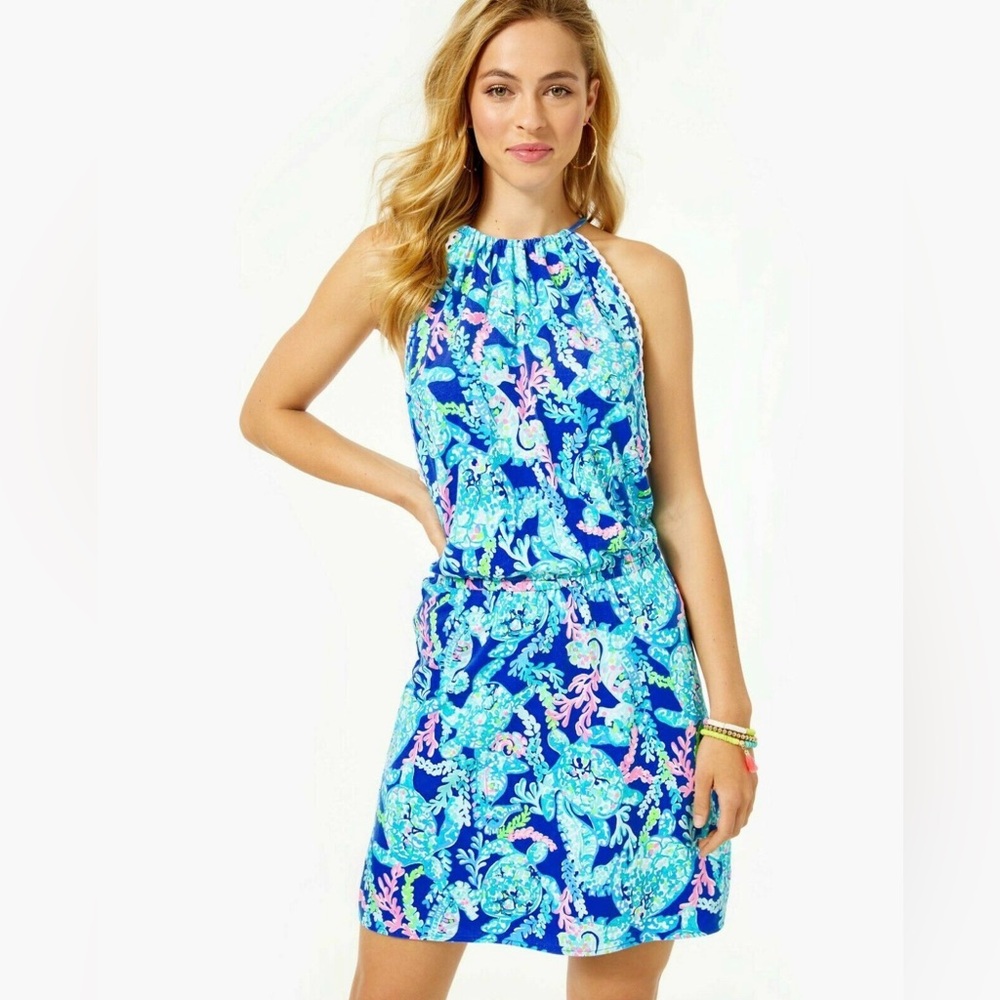 Lilly Pulitzer Gianni Skort Romper in the Corsica Blue Turtle Villa print